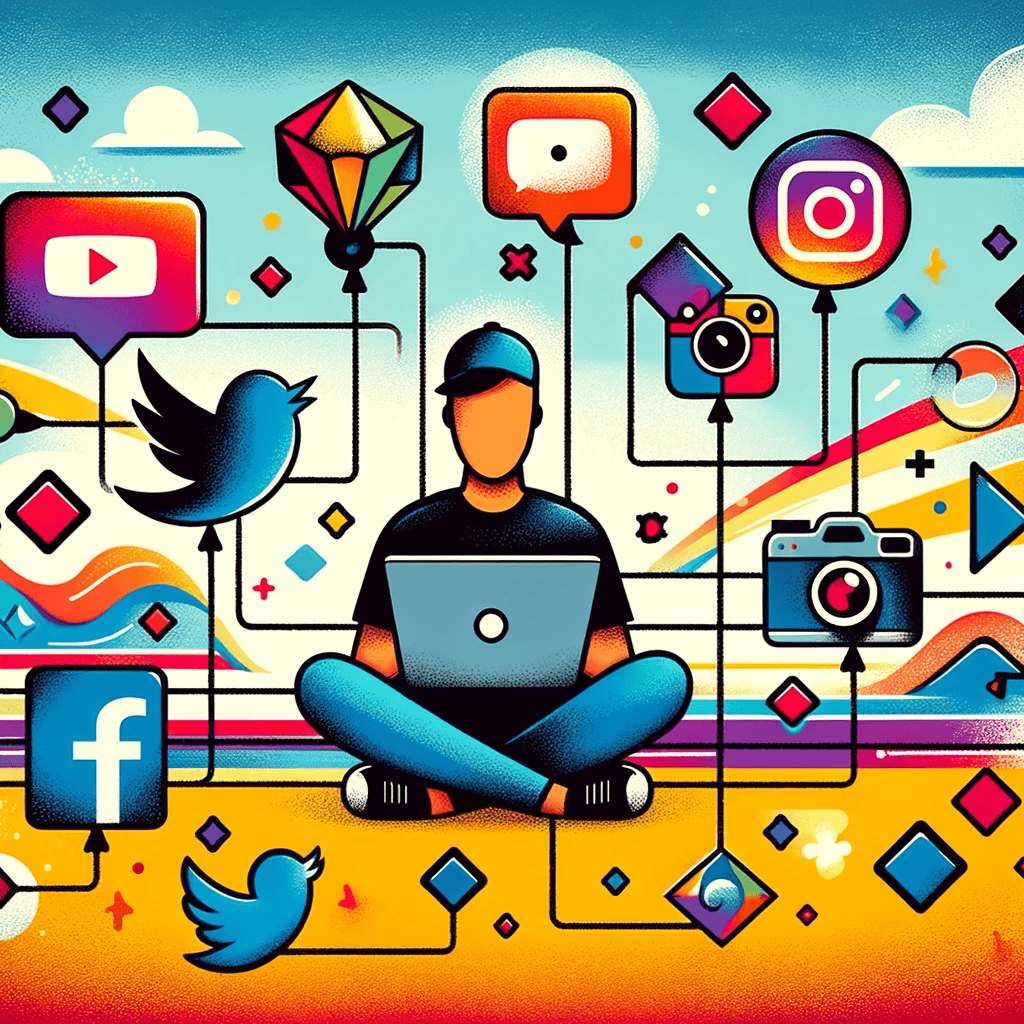 A colorful, engaging illustration representing cross-posting to different platforms